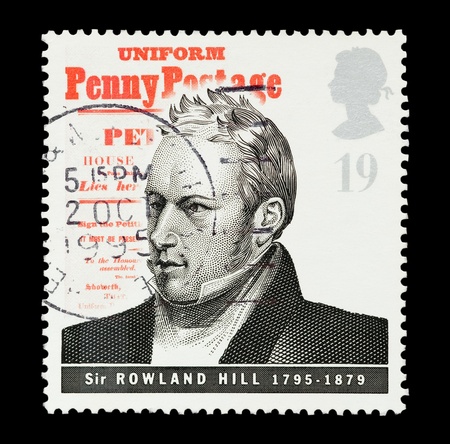mail stamp printed in the UK commemorating the work of postage pioneer Sir Rowland Hillのeditorial素材