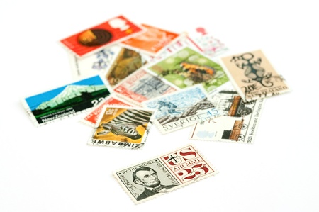 collection of mail stamps with focus on the Abraham Lincoln air mailのeditorial素材
