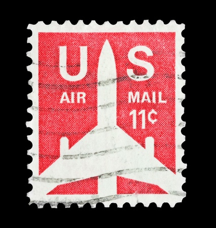 mail stamp printed in USA featuring aircraft silouette US airmailの写真素材