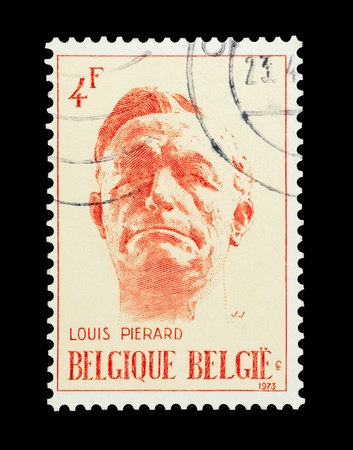 mail stamp printed in Belgium featuring writer and politician Louis Pierardのeditorial素材