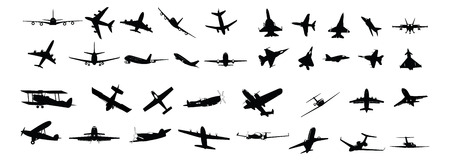 miltary, passenger, propeller and business aircraft silhouettesのイラスト素材