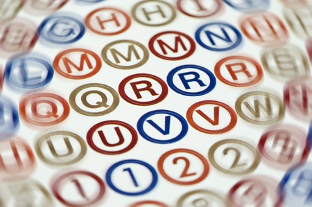 dyslexia concept of jumpled letters and numbers on a pageの写真素材