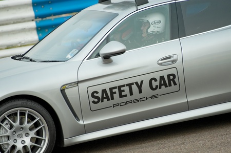 Thruxton, United Kingdom - May 1, 2011: Closeup of the Porsche track safety vehicle at the British...