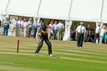 Eversley, UK - 3 June, 2011: Indian cricket legend Wasim Jaffer batting for the Lashings World XI at a charity pro-am event in Eversley, UK のeditorial素材