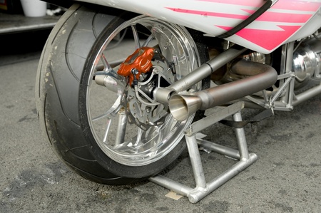 Santa Pod Raceway, UK - Oct 29, 2011: Rear wheel detail of the world record breaking 280mph rocket...