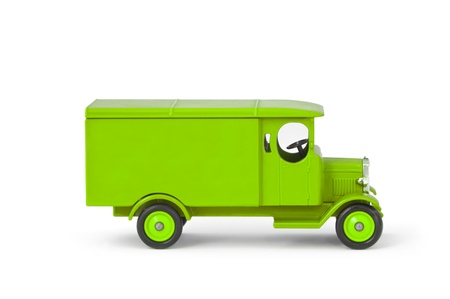 vintage green eco truck concept isolated on white with copyspace on vehicleの写真素材