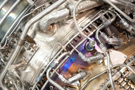 complex hydraulic engineering inside an aviation jet engine