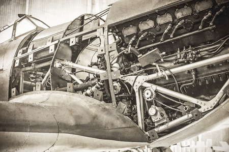 vintage toned WW2 fighter plane engineの写真素材