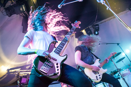 Southsea, UK - March 21, 2015: Guitarists from British rock band Toledo Steel at the Southsea...