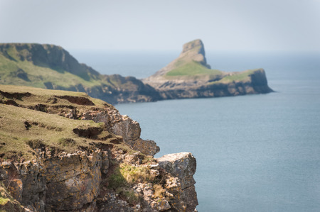 the picturesque Worms Head Peninsula, South Wales UKの写真素材