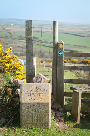 Wales, UK - April 15, 2015: One of many gateways marking The Gower Way, a coastal walk of outstanding natural beauty in Wales, UKのeditorial素材