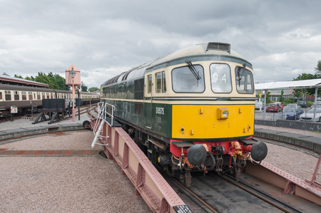 Minehead, UK - 13 September, 2015: Restored vintage diesel locomotive, circa 1960 on the turntable at The West Somerset Railway in Minehead, UKのeditorial素材