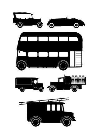 collection of vintage vintage vehicle silhouettesのイラスト素材