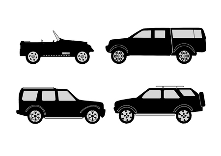 set of off-road 4x4 vehicles on whiteのイラスト素材