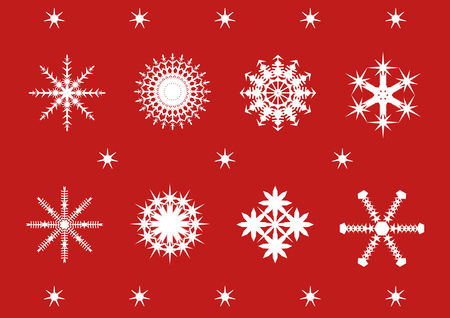 festive snowflake set on a red backgroundのイラスト素材