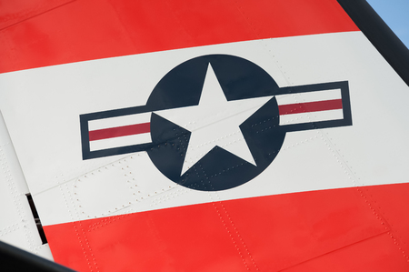 Farnborough, UK - July 15, 2016: Tail fin insignia closeup of a maritime patrol aircraft operated by the US Coast Guard.のeditorial素材