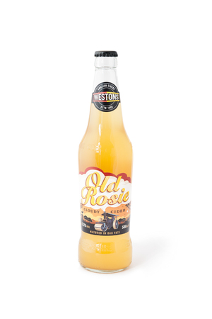 Yateley, UK - February 6, 2017: Bottle of strong ABV 7.3% cloudy cider from the Henry Weston beverage company founded in Herefordshire, UK circa 1880のeditorial素材