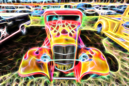 flaming hot rod vehicle with post process special effectの写真素材