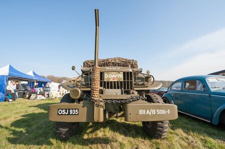 Vintage WW2 D-Day military truck at a meeting of classic vehicle in Rushmoor, UK - April 19, 2019のeditorial素材