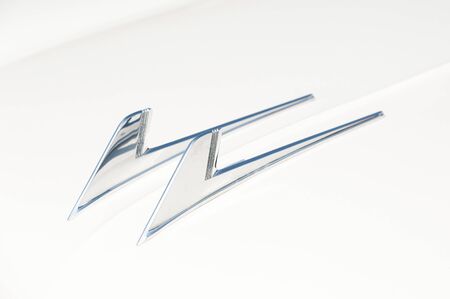 Vehicle hood ornament closeup on a vintage Cadillac automobile circa 1960 in Rushmoor, UK - April 19, 2019のeditorial素材