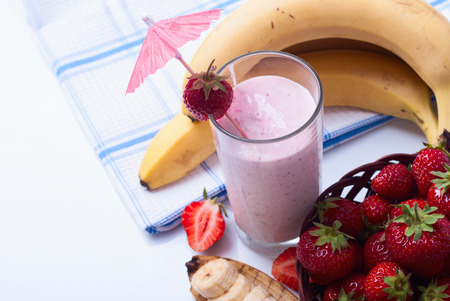 Strawberry Banana Smoothie made with fresh Ingredientsの写真素材