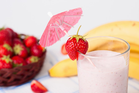 Strawberry Banana Smoothie made with fresh Ingredientsの写真素材