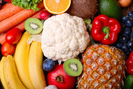 Many fresh colorful fruits and vegetablesの写真素材
