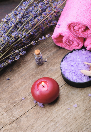 Sea salt and lavender. Spa conceptの写真素材