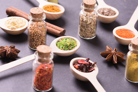 Many kind of spices backgroundの写真素材