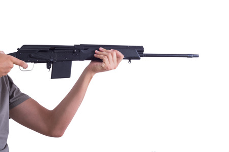 Man with a gun isolated on white background .の写真素材