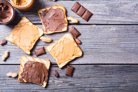 nut nougat cream with chocolate and peanut sandwichの写真素材