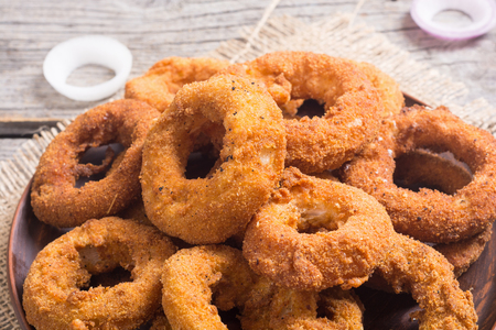 Homemade crunchy fried onion rings .の写真素材