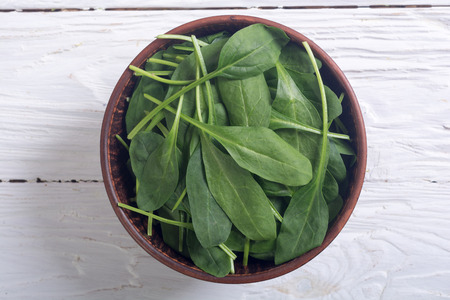 Foto of fresh green baby spinach . Healthe food の写真素材