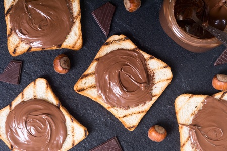 Nut nougat cream sandwich with chocolateの写真素材