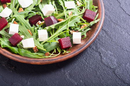 Beetroot salad with feta , arugula , beet and walnutの写真素材