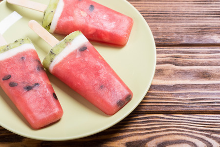 Homemade ice cream with watermelon . Fresh summer ice creamの写真素材