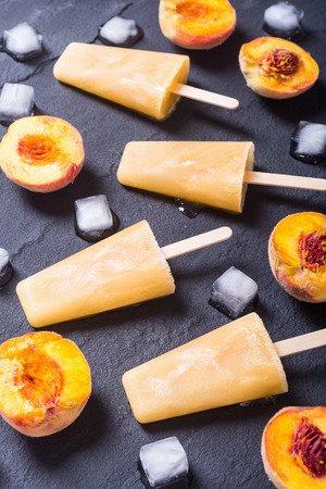 Peach ice cream. Summer homemade fruit ice creamの写真素材