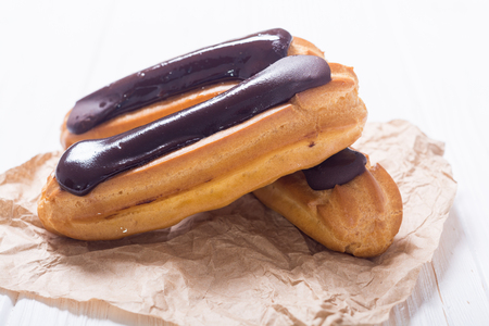 French dessert eclair with chocolateの写真素材