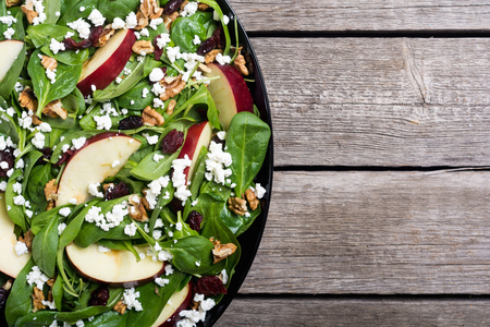 Autumn spinach salad with apple , cheese , walnut and dried cranberryの写真素材