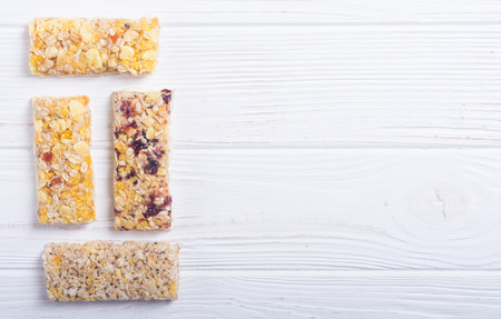 Healthy homemade snacks breakfast . Granola bars . Food vegan energy backgroundの写真素材