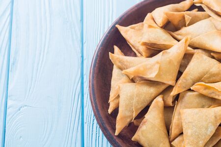 Ramadan iftar meal. Traditional asian vegetarian food - samosa