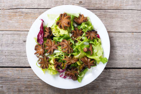 Salad with Baby octopus fried. Seafood backgroundの写真素材