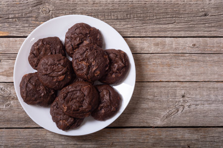 Group of homemade american chocolate cookies. top viewの写真素材
