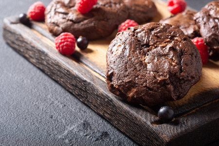 Group of homemade american chocolate cookies. front viewの写真素材