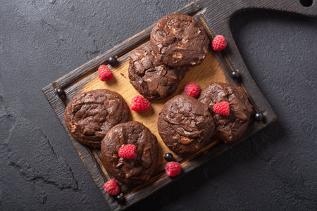 Group of homemade american chocolate cookies. top view