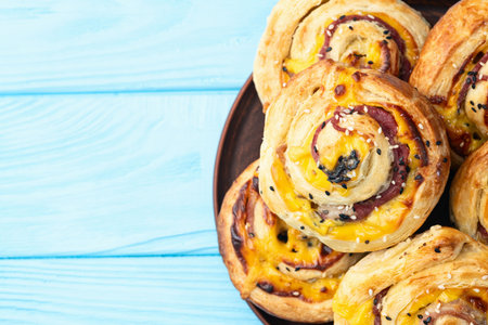 Homemade Puff pastry pinweel (rolls) Mini pizza top view