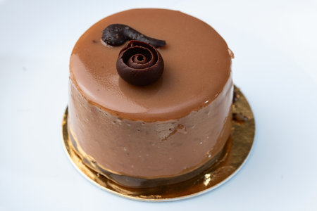 Sweet dessert. Caramel chocolate cake. Top viewの写真素材