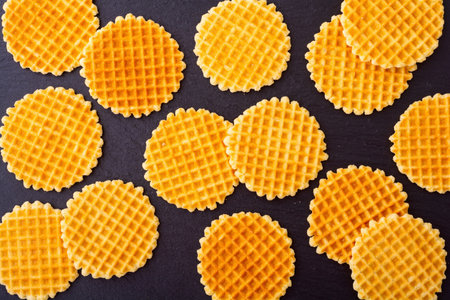 Tasty breakfast. Sweet golden Belgian waffles. food background