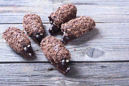 Funny photo of chocolate potato cake shaped like a hedgehogの写真素材