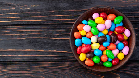 Mix of colorful candies. Multicolored unhealthy background. Sweet dessert top view